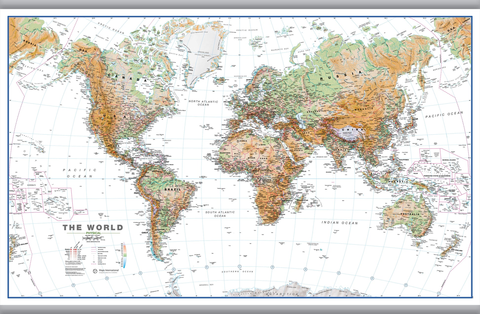 WM00914_L_LAMHB - World Wall Map Physical White Ocean