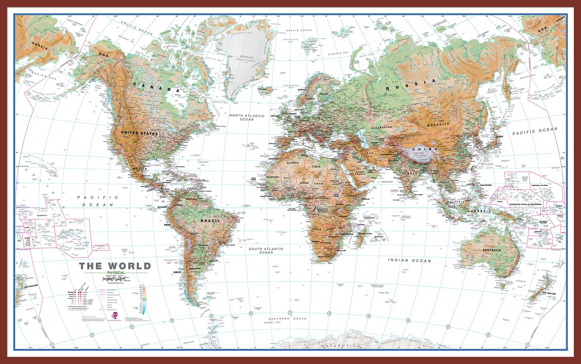 WM00914_H_LBDOK - World Wall Map Physical White Ocean