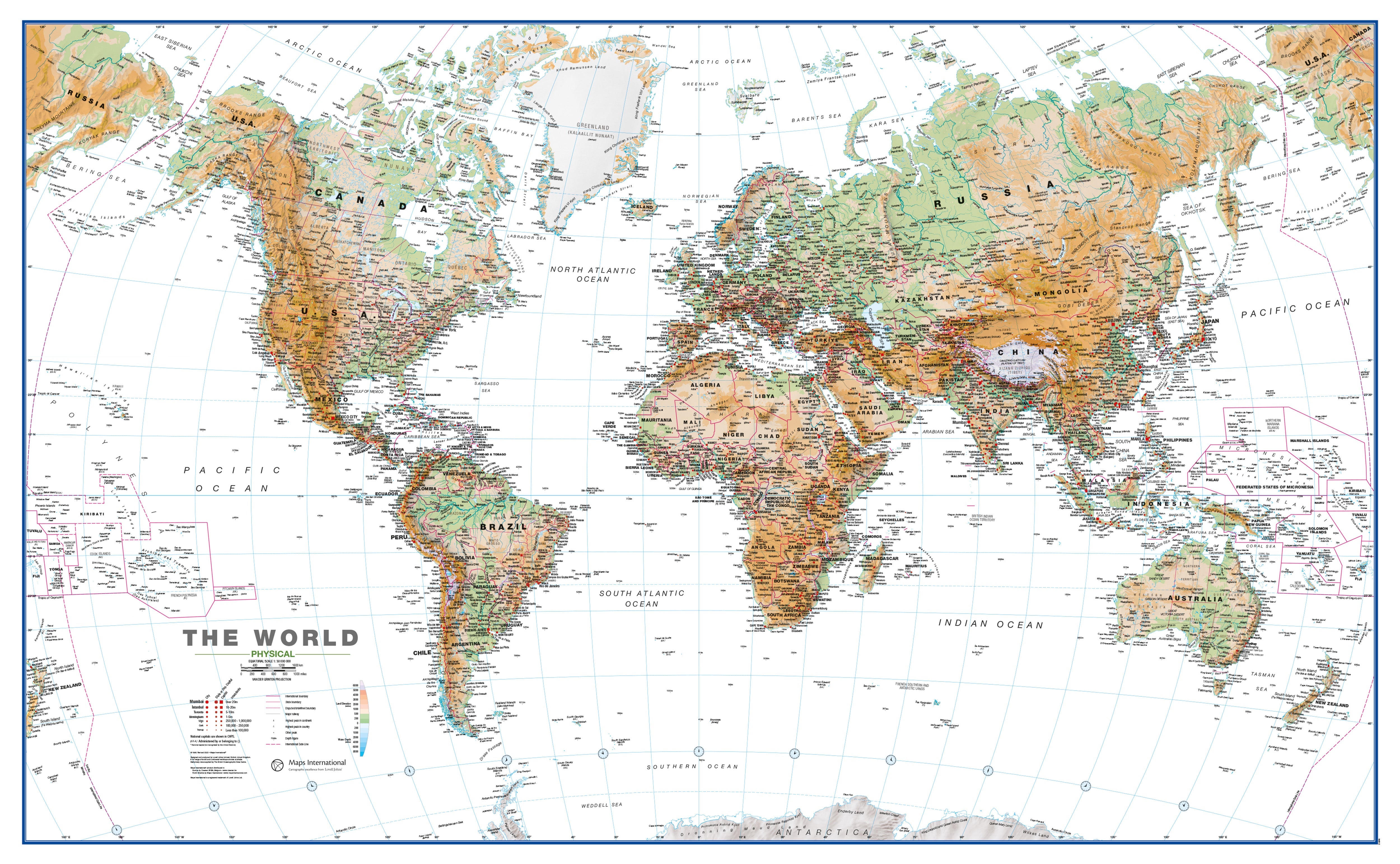 WM00914_L_PAPER - World Wall Map Physical White Ocean