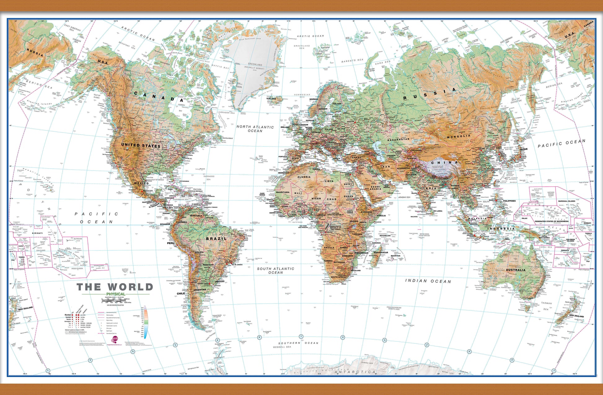 WM00914_H_CWDHB - World Wall Map Physical White Ocean