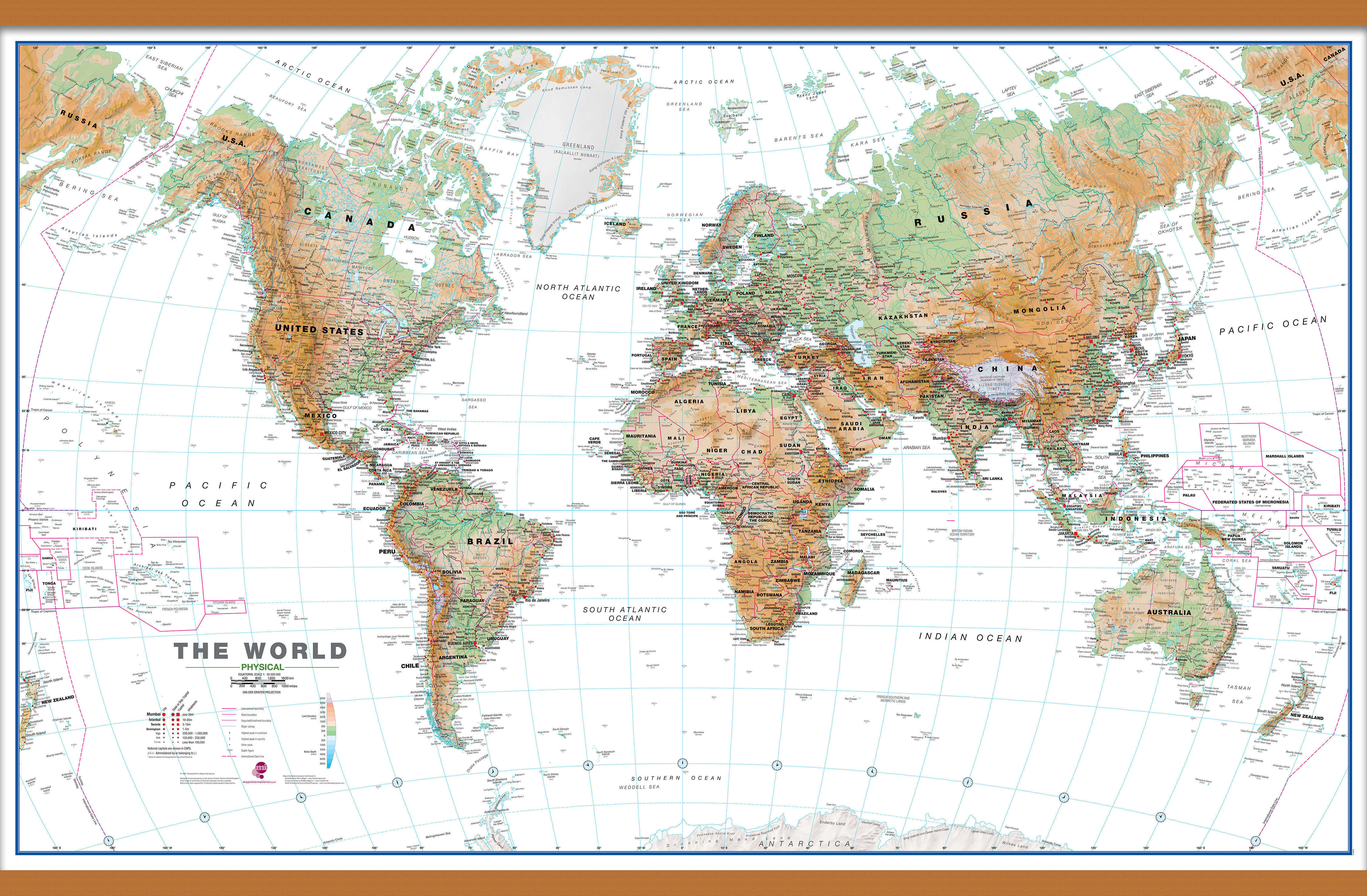 WM00914_H_CWDHB - World Wall Map Physical White Ocean