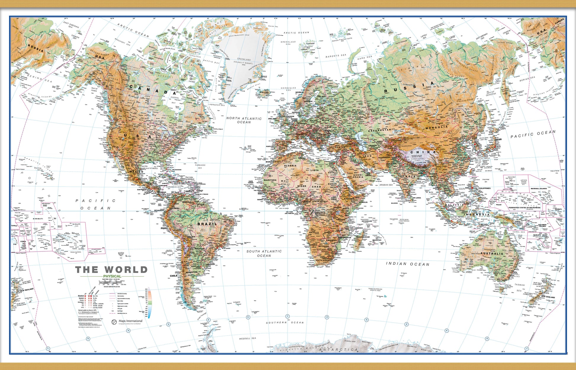 WM00914_L_LWDHB - World Wall Map Physical White Ocean