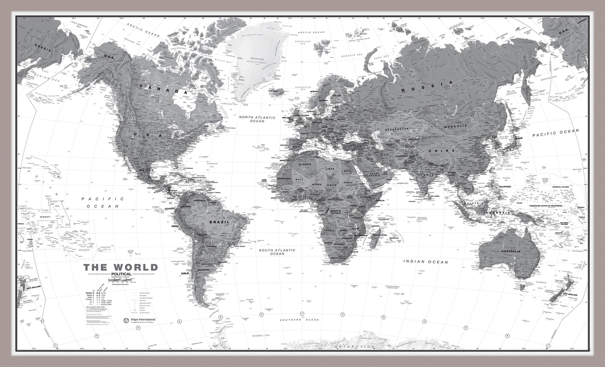 WM01642_M_PINAL - World Wall Map Political Black & White