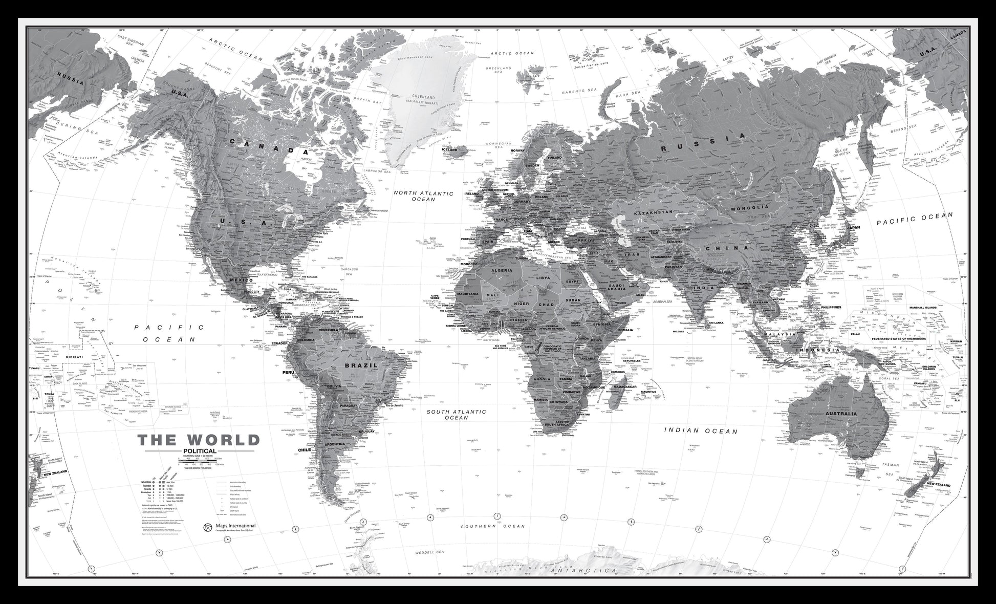 WM01642_M_PINBL - World Wall Map Political Black & White