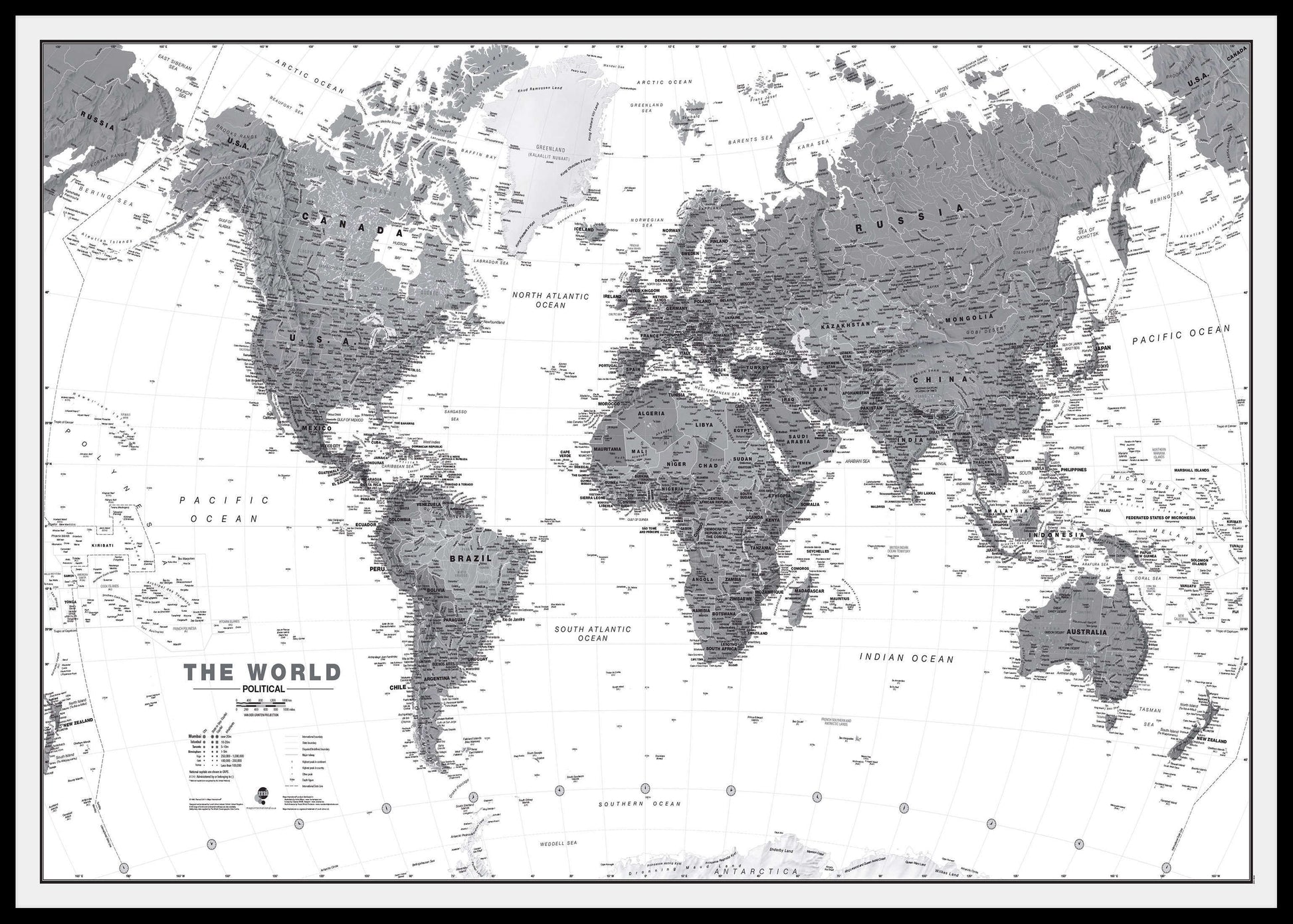 WM01642_L_LBDBL - World Wall Map Political Black & White