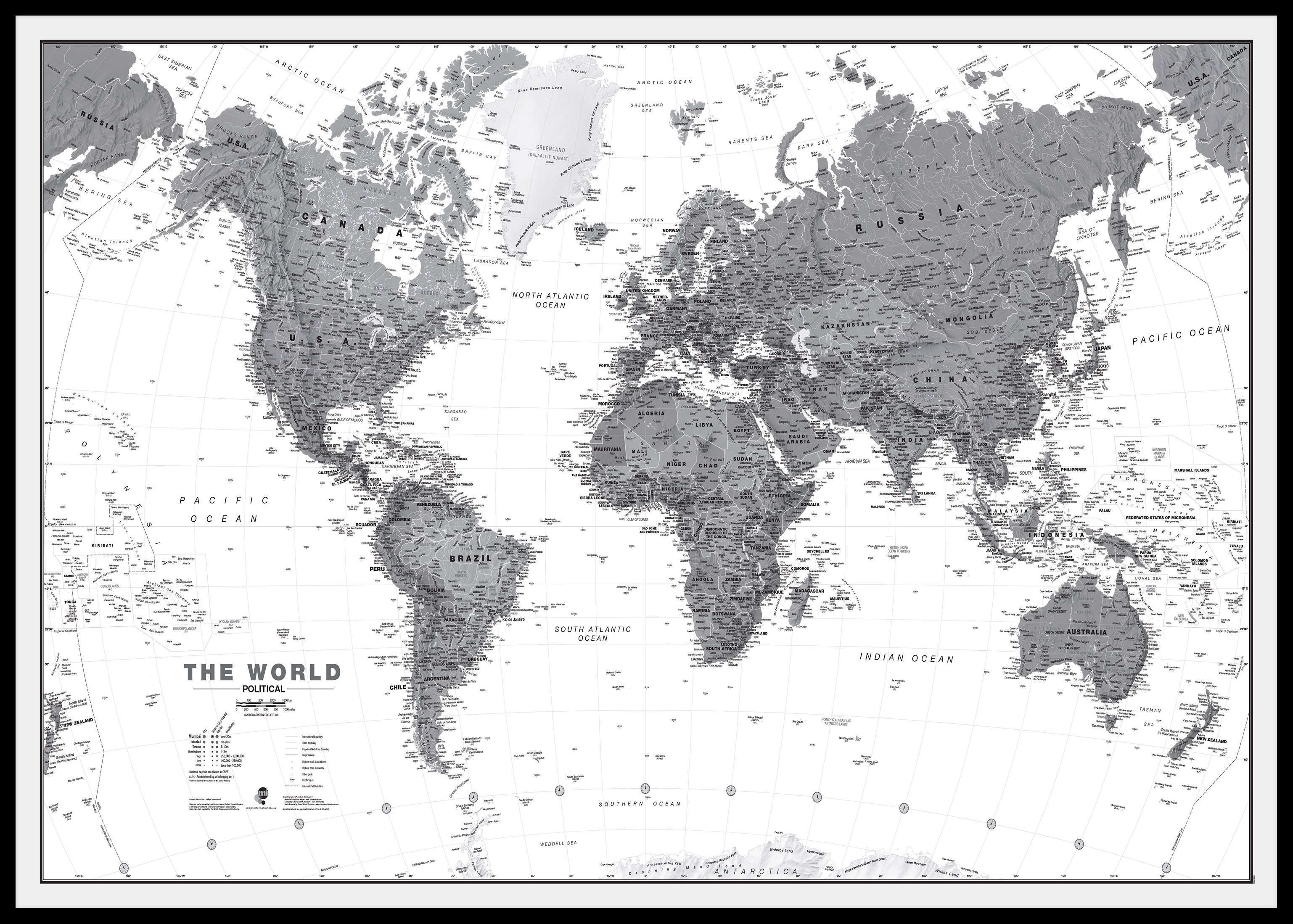 WM01642_L_LBDBL - World Wall Map Political Black & White