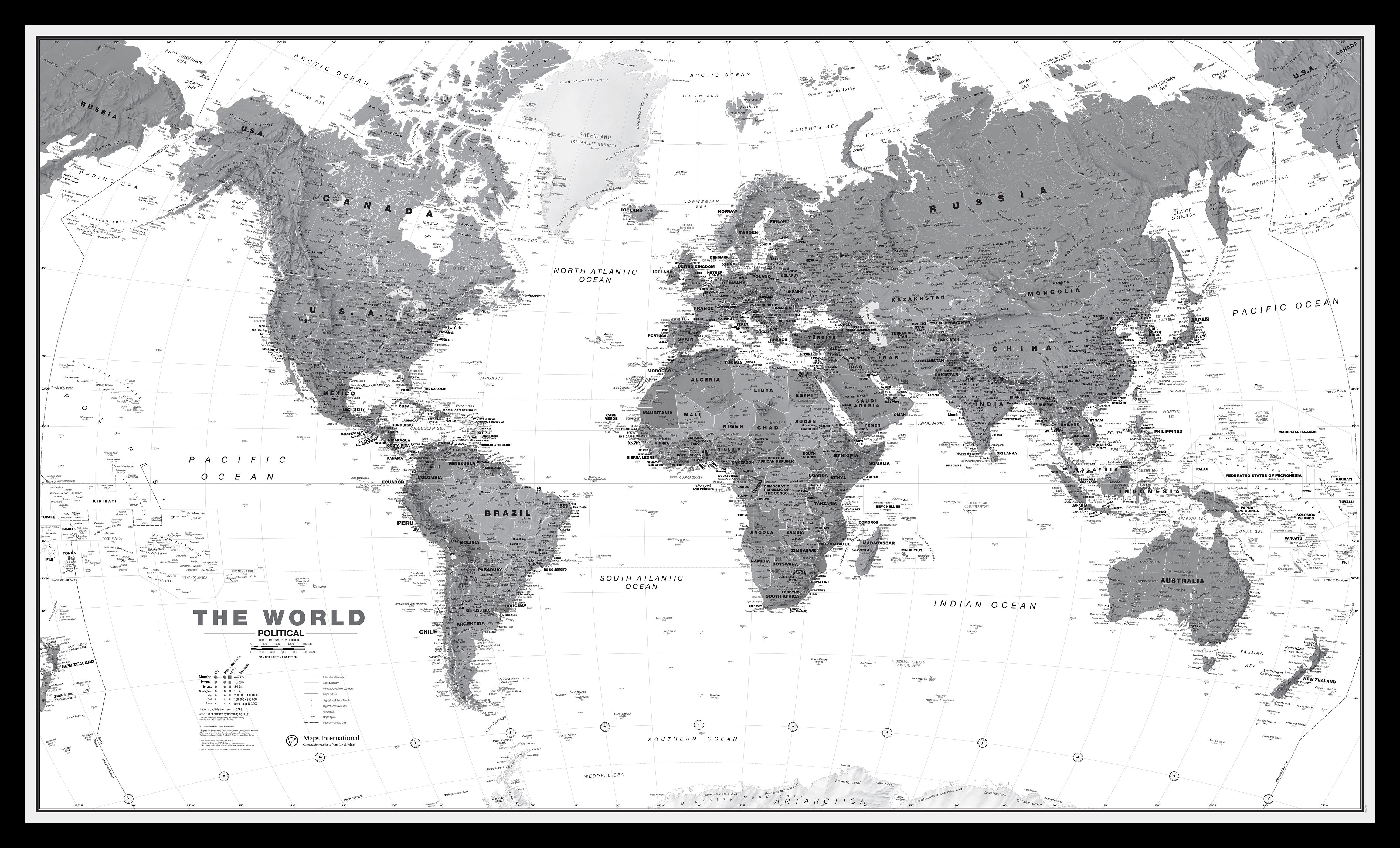 WM01642_M_PINBL - World Wall Map Political Black & White