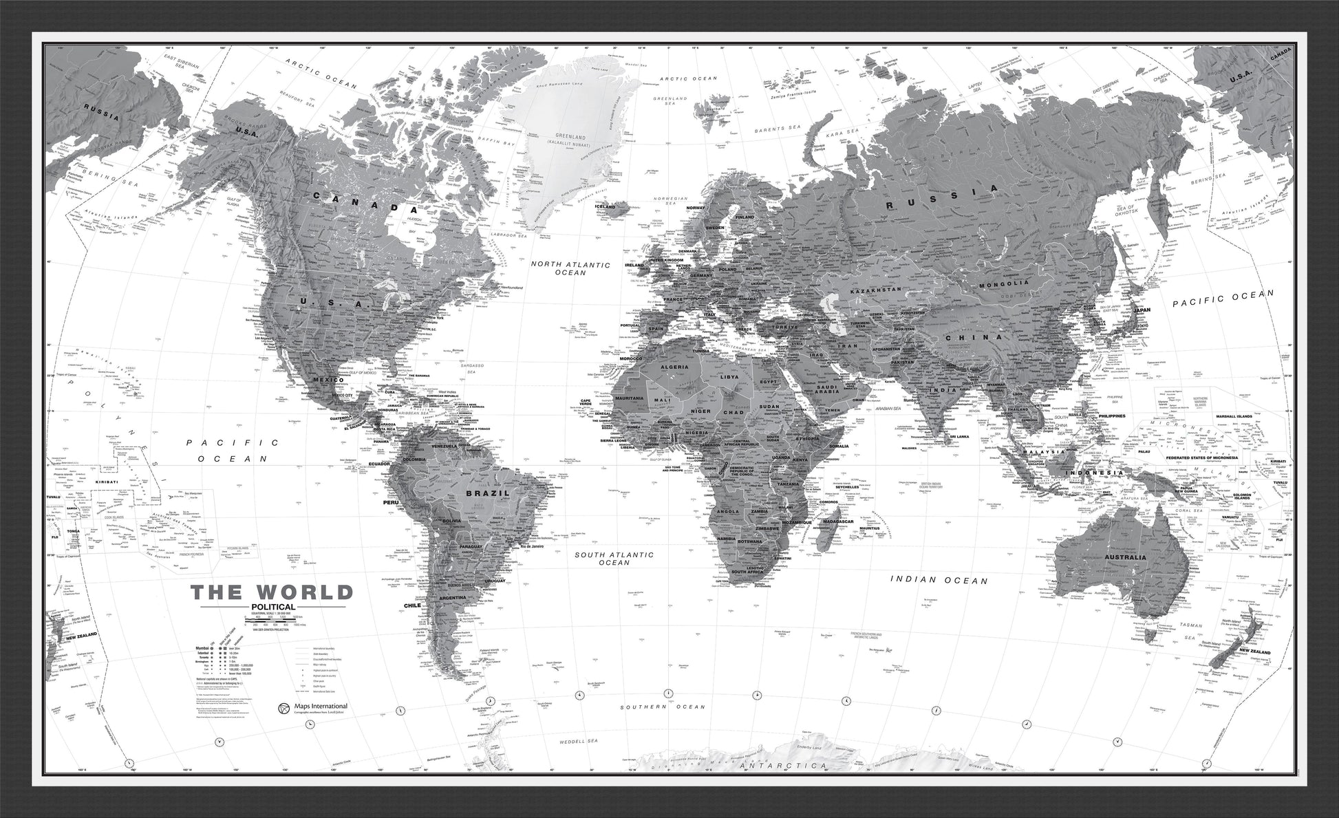 WM01642_L_WDBLA - World Wall Map Political Black & White