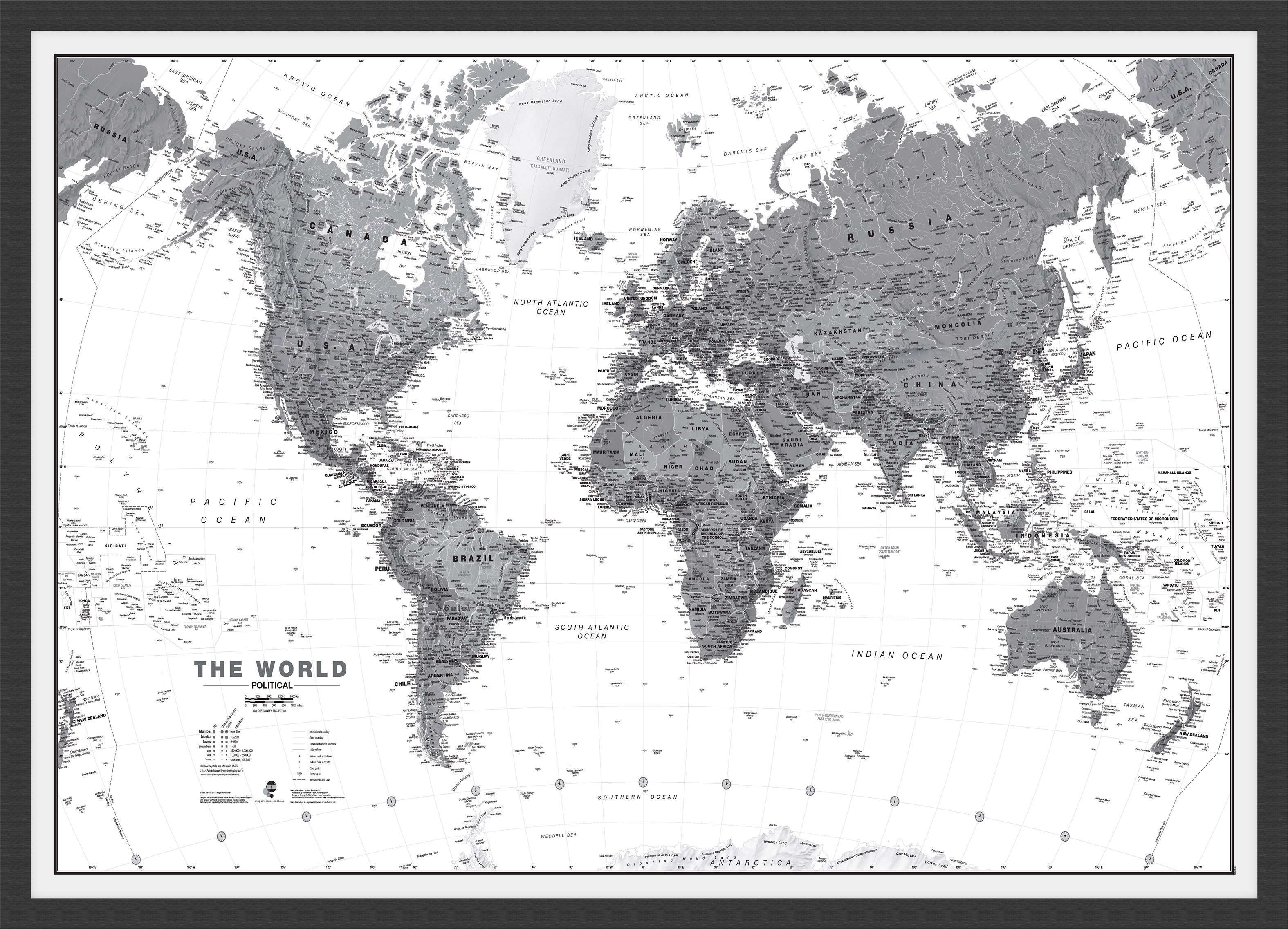 WM01642_M_BWBLA - World Wall Map Political Black & White