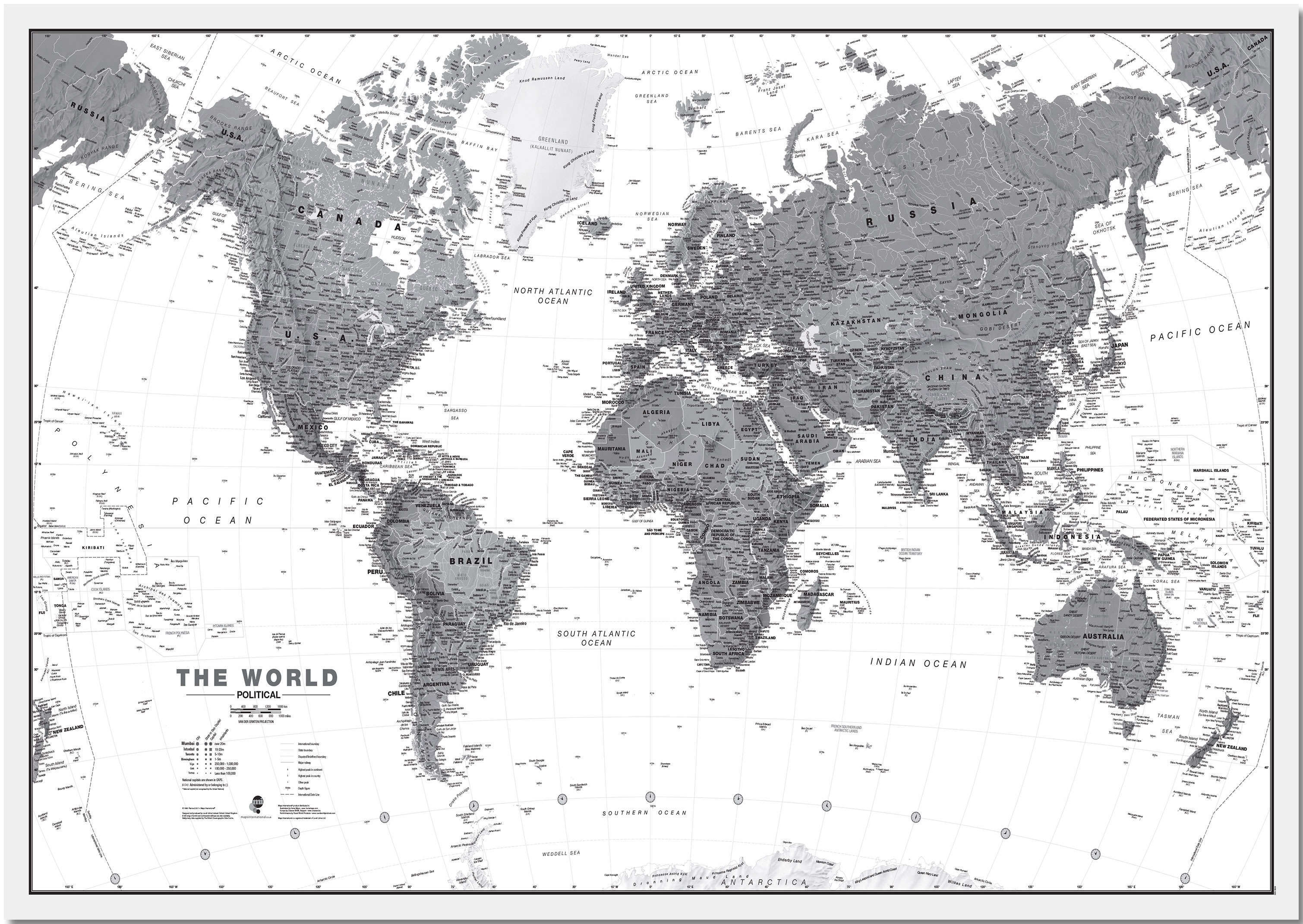 WM01642_M_PNBRD - World Wall Map Political Black & White