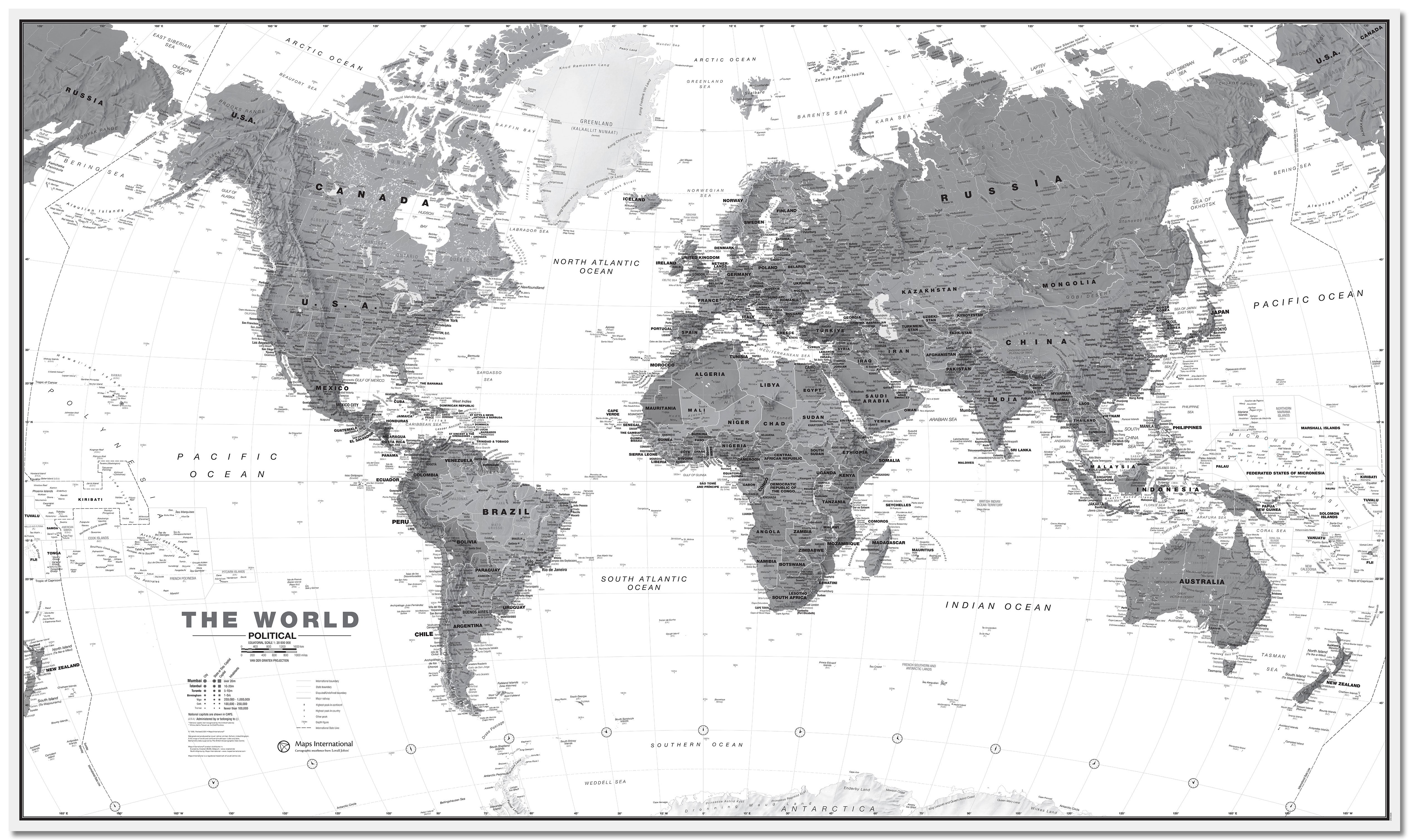 WM01642_L_LMBRD - World Wall Map Political Black & White