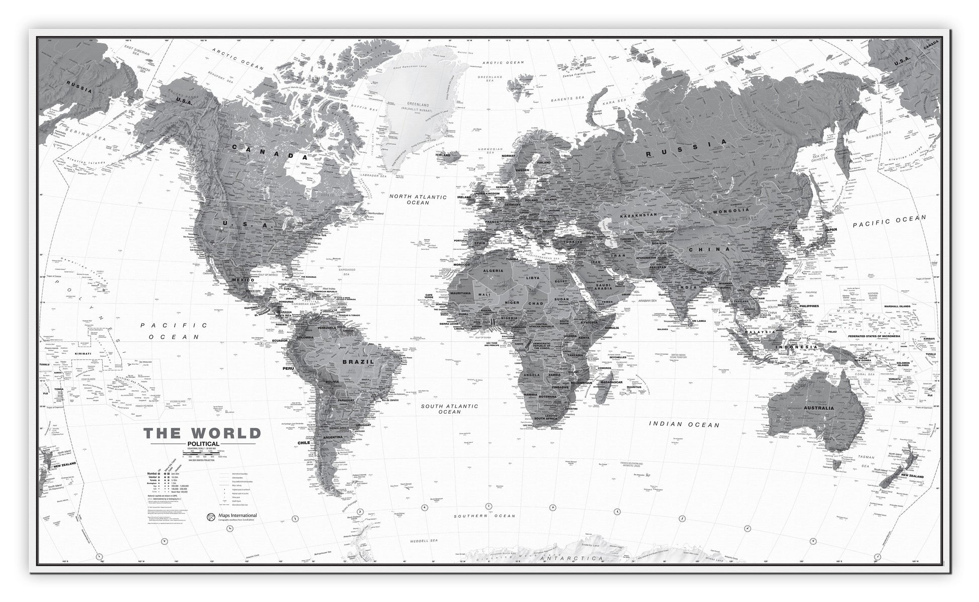 WM01642_M_CANVA - World Wall Map Political Black & White