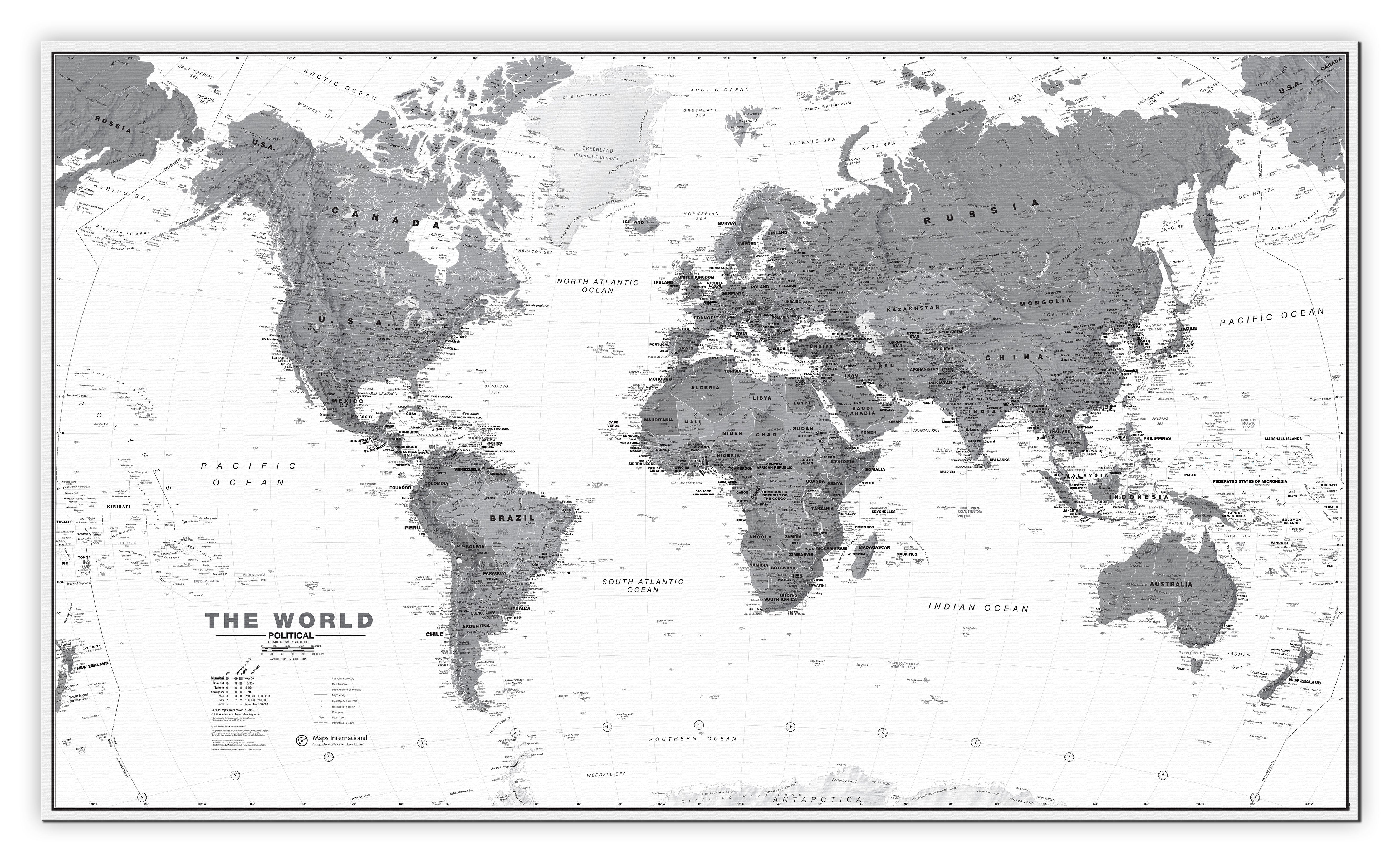 WM01642_H_CANVA - World Wall Map Political Black & White