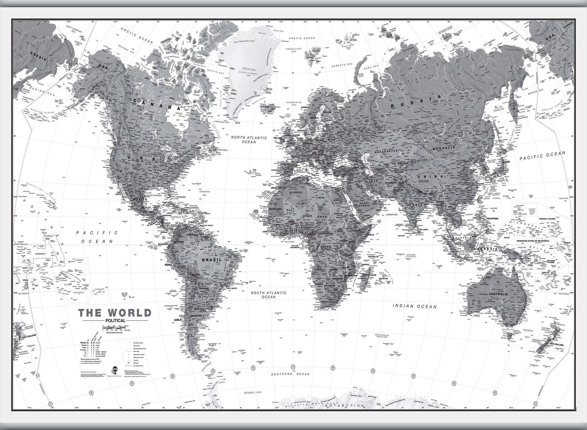 WM01642_L_CANHB - World Wall Map Political Black & White