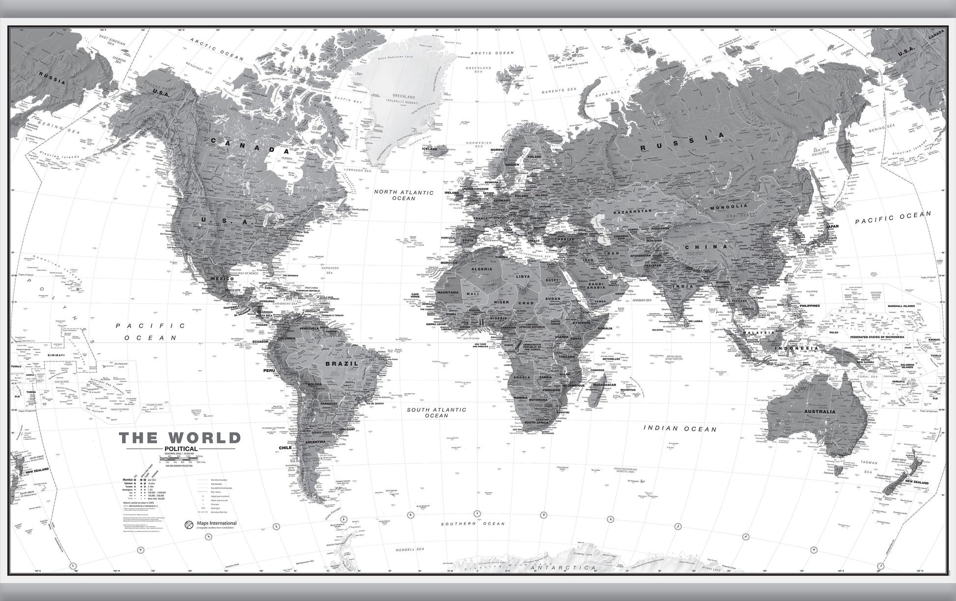 WM01642_L_LAMHB - World Wall Map Political Black & White