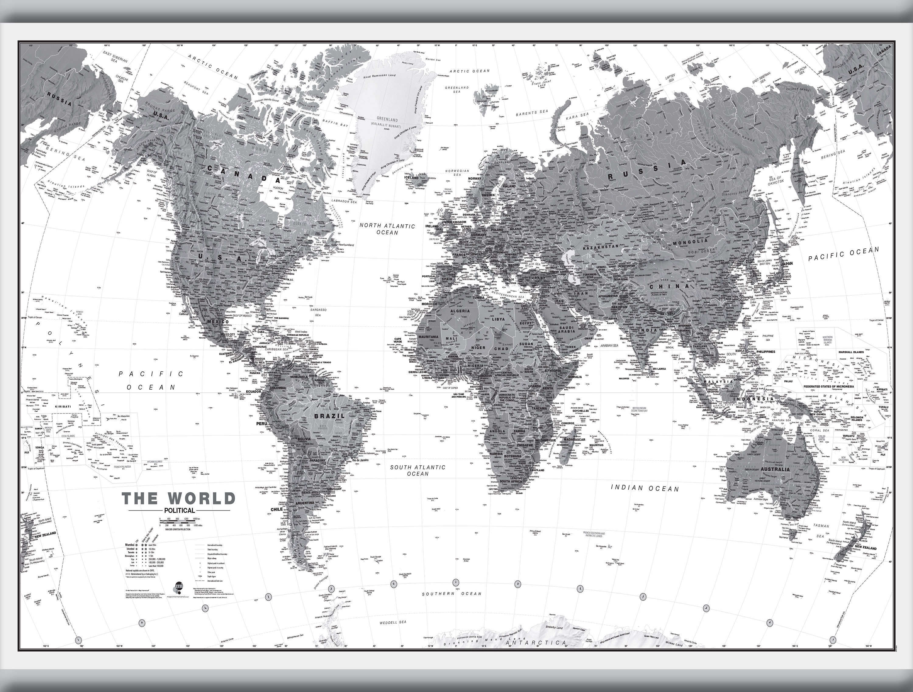 WM01642_M_CANHB - World Wall Map Political Black & White
