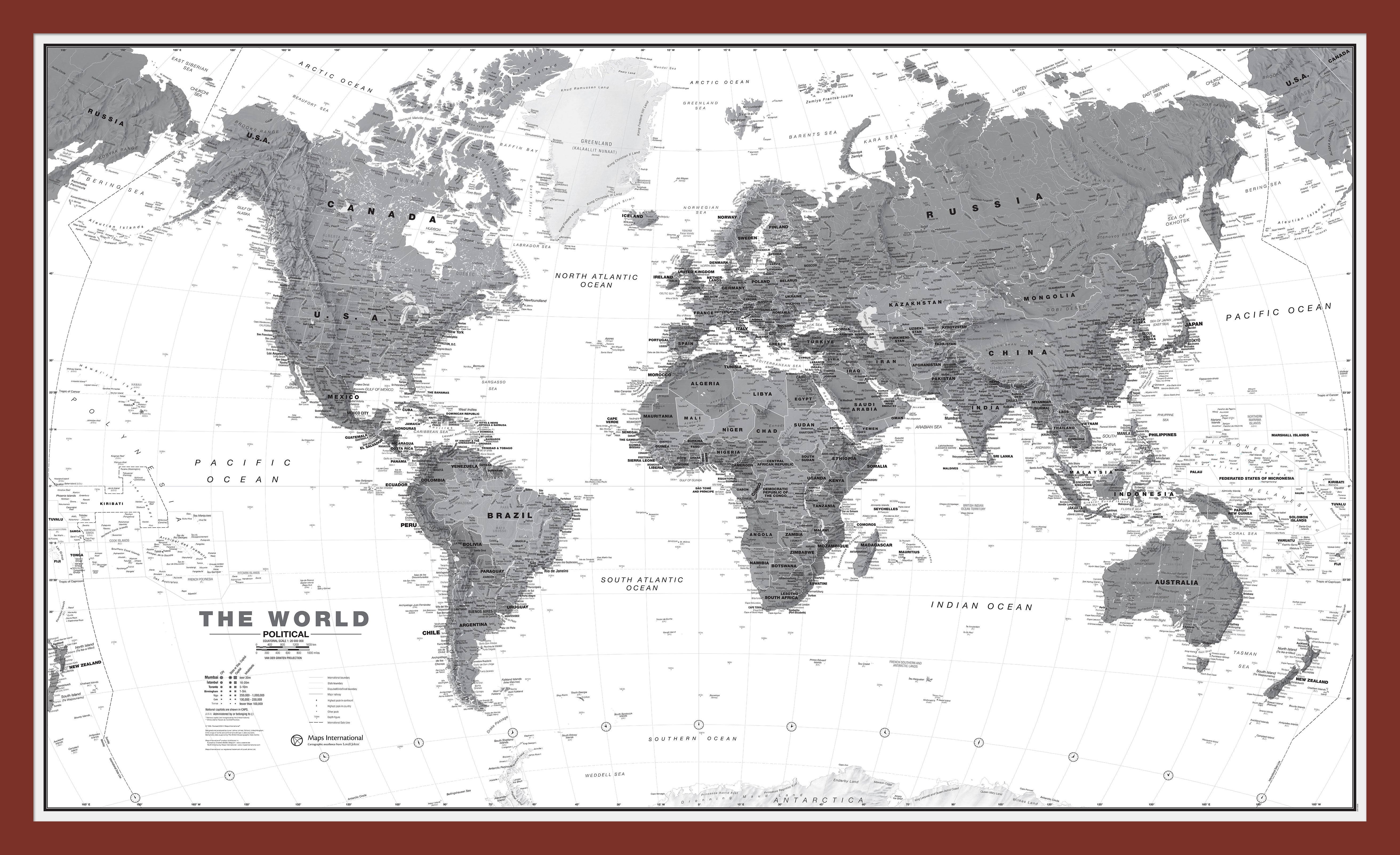 WM01642_M_PINOK - World Wall Map Political Black & White