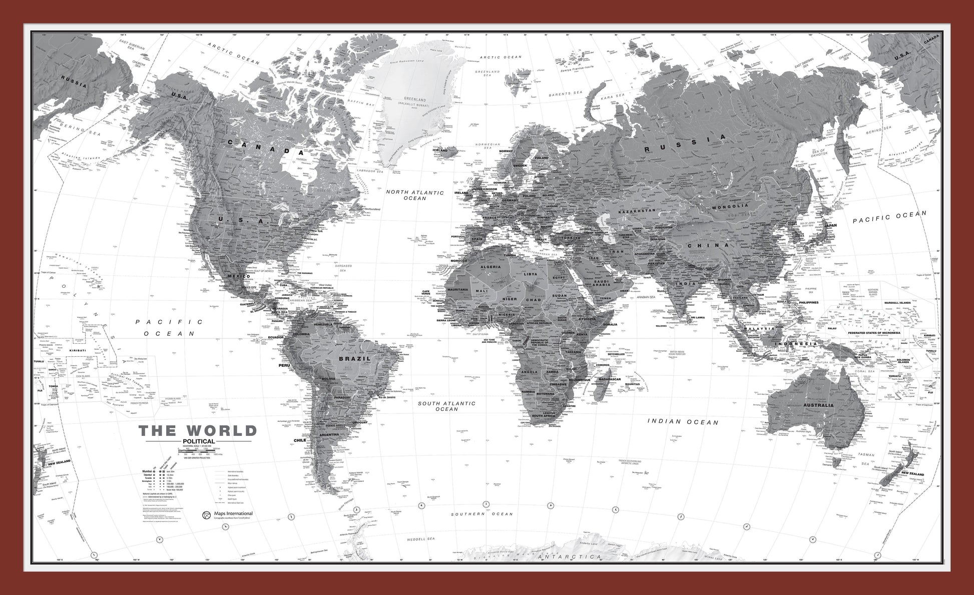 WM01642_M_PINOK - World Wall Map Political Black & White