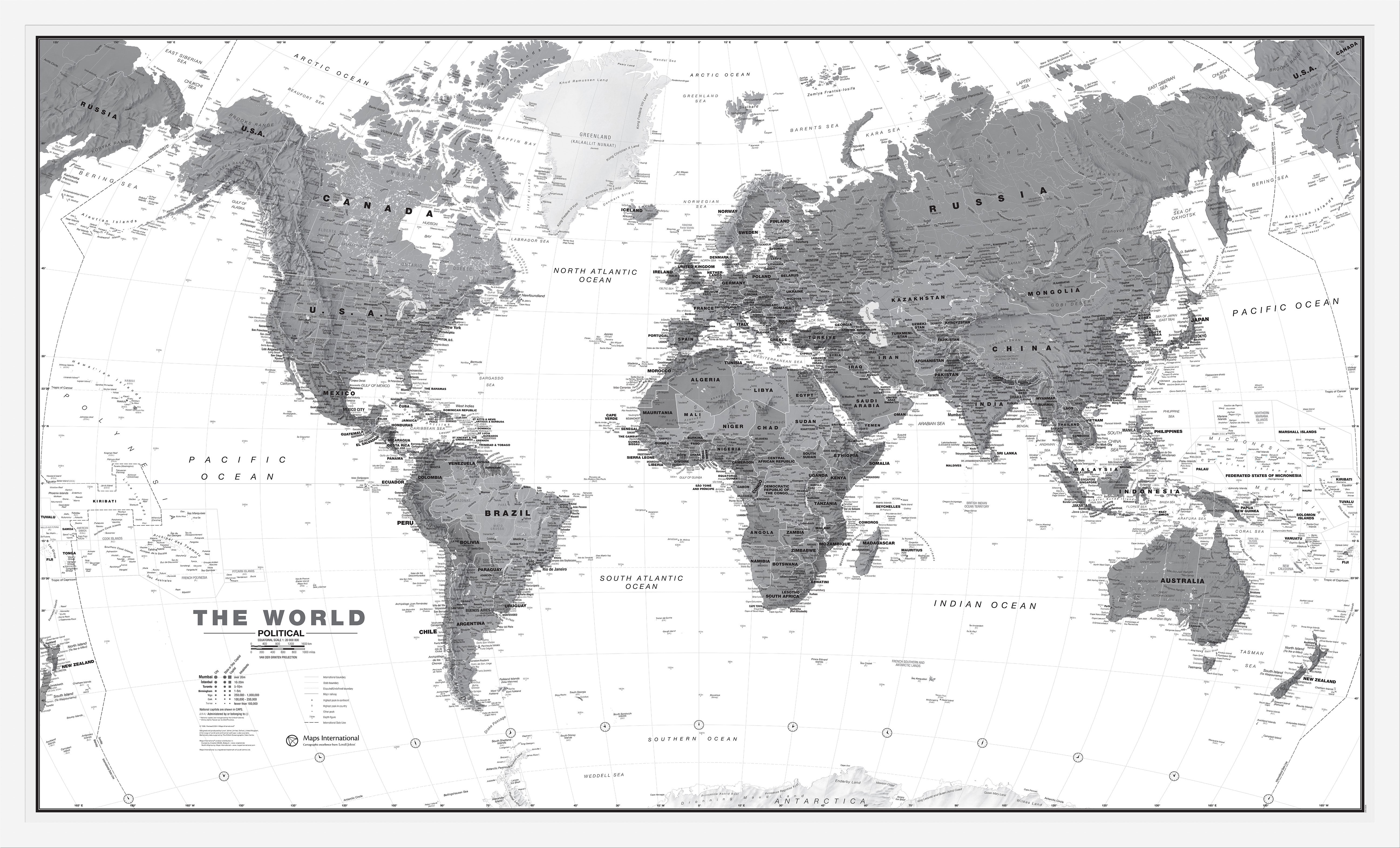 WM01642_M_WDWHI - World Wall Map Political Black & White