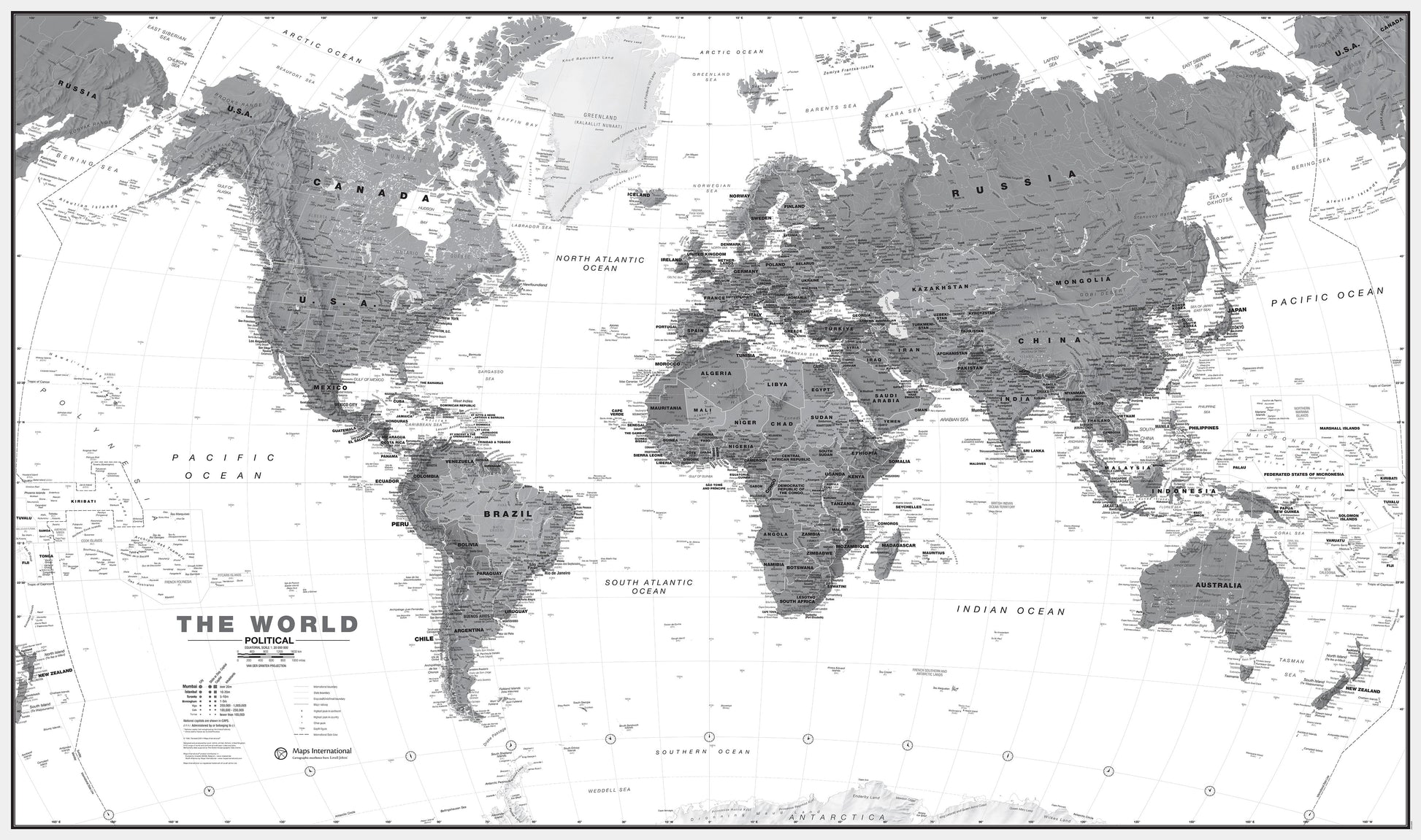 WM01642_M_PAPER - World Wall Map Political Black & White