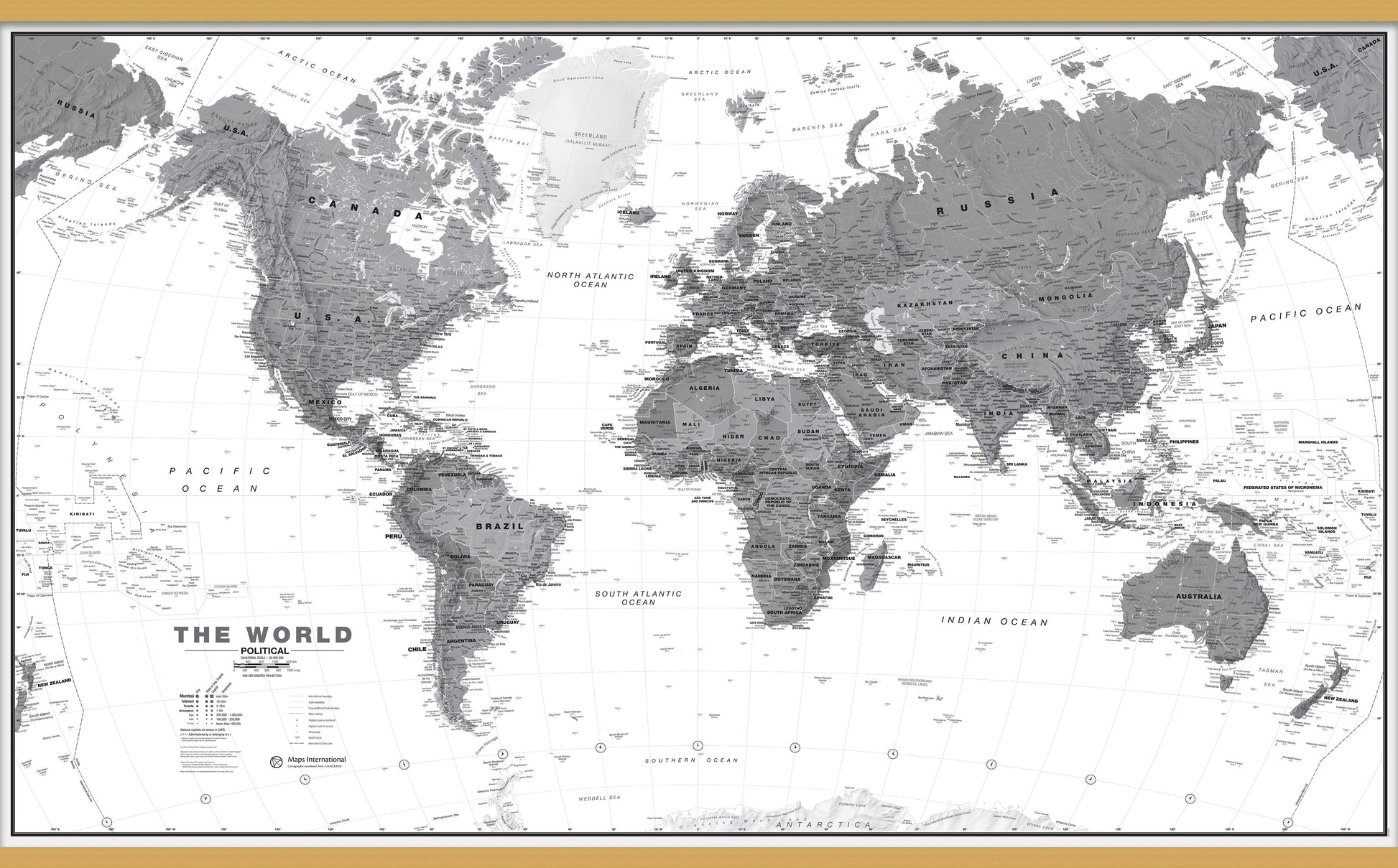 WM01642_H_LWDHB - World Wall Map Political Black & White