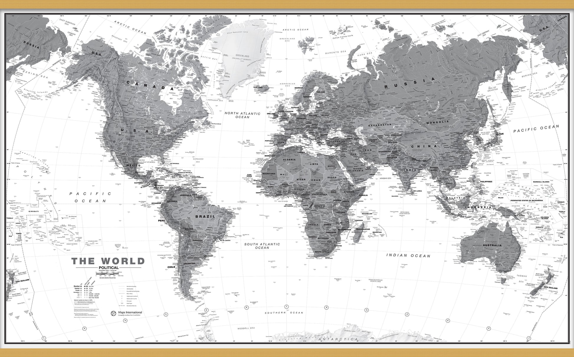 World Wall Map Political Black White Wooden Bars Lwdhb