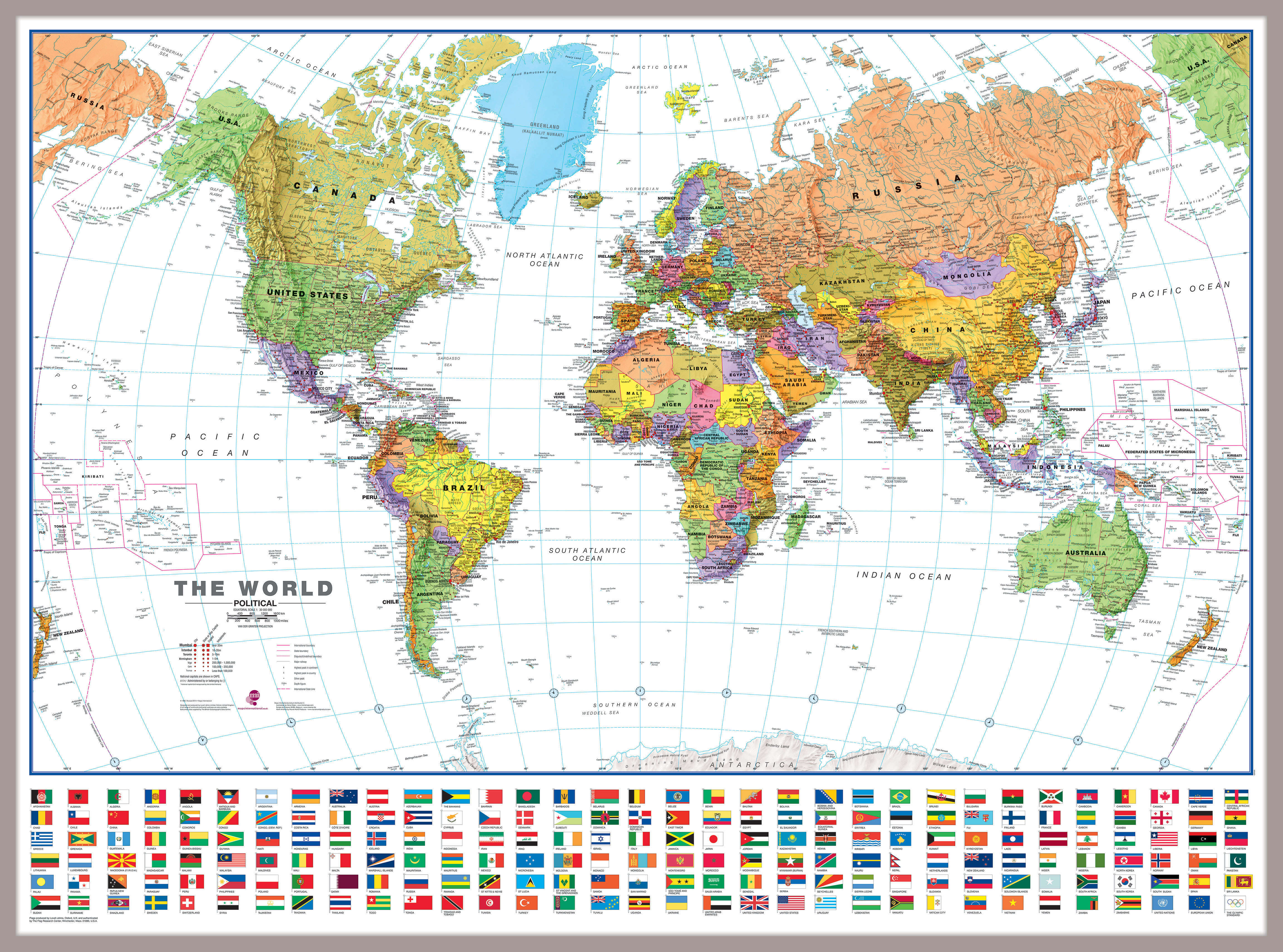 WM00401_L_LBDAL - World Wall Map Political with flags White Ocean