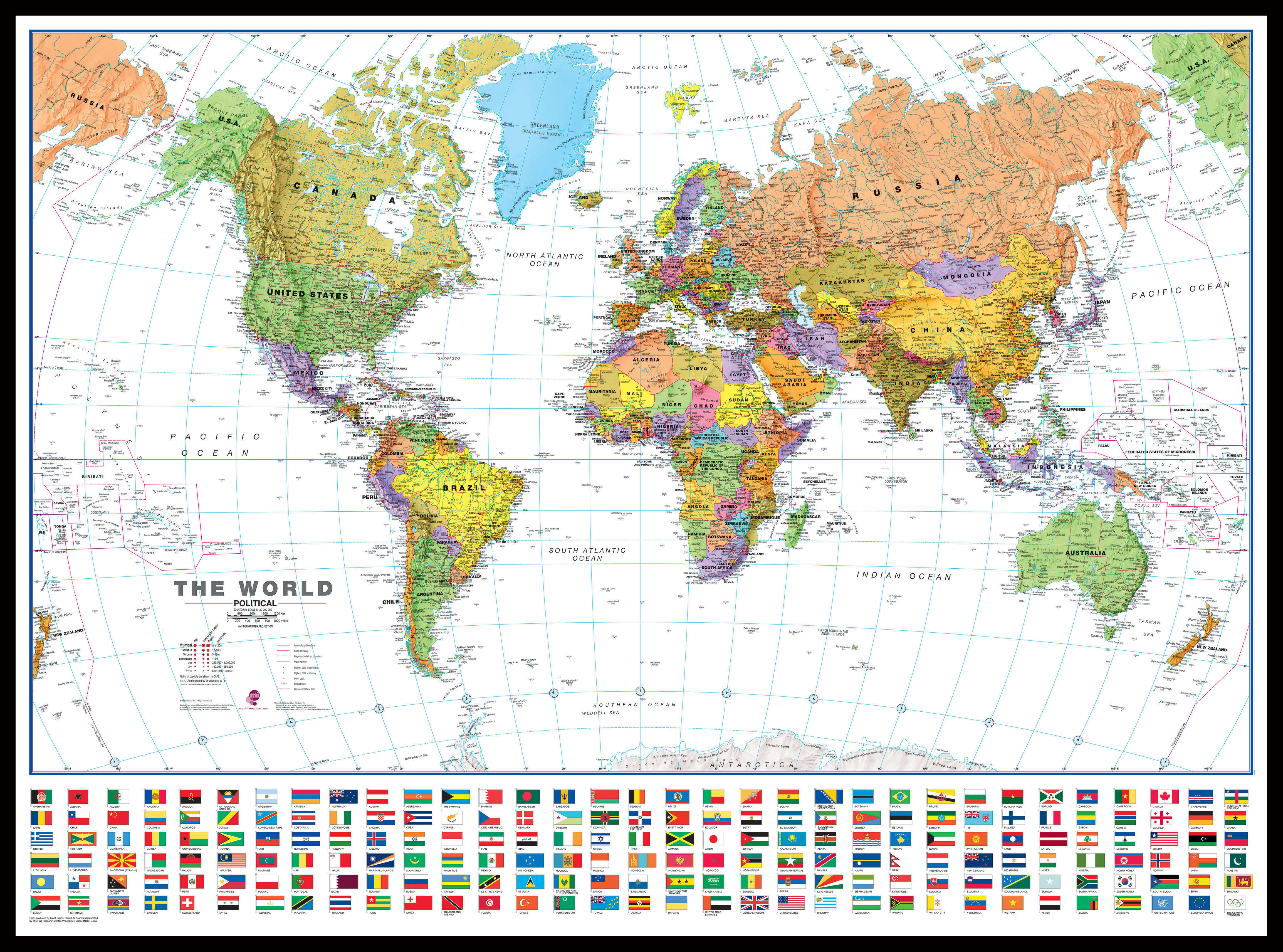 WM00401_L_LBDBL - World Wall Map Political with flags White Ocean