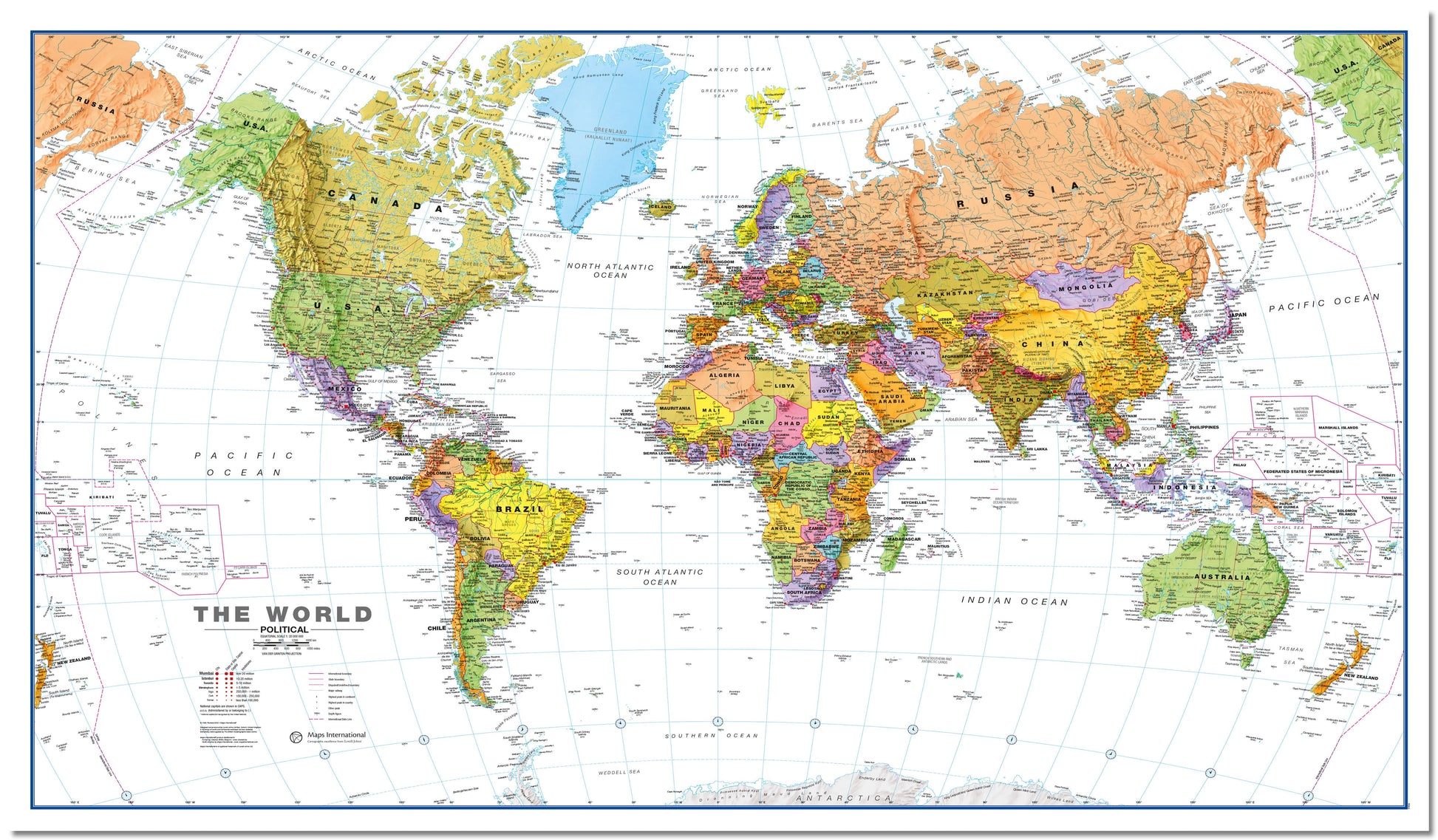 WM00401_L_LMBRD - World Wall Map Political with flags White Ocean