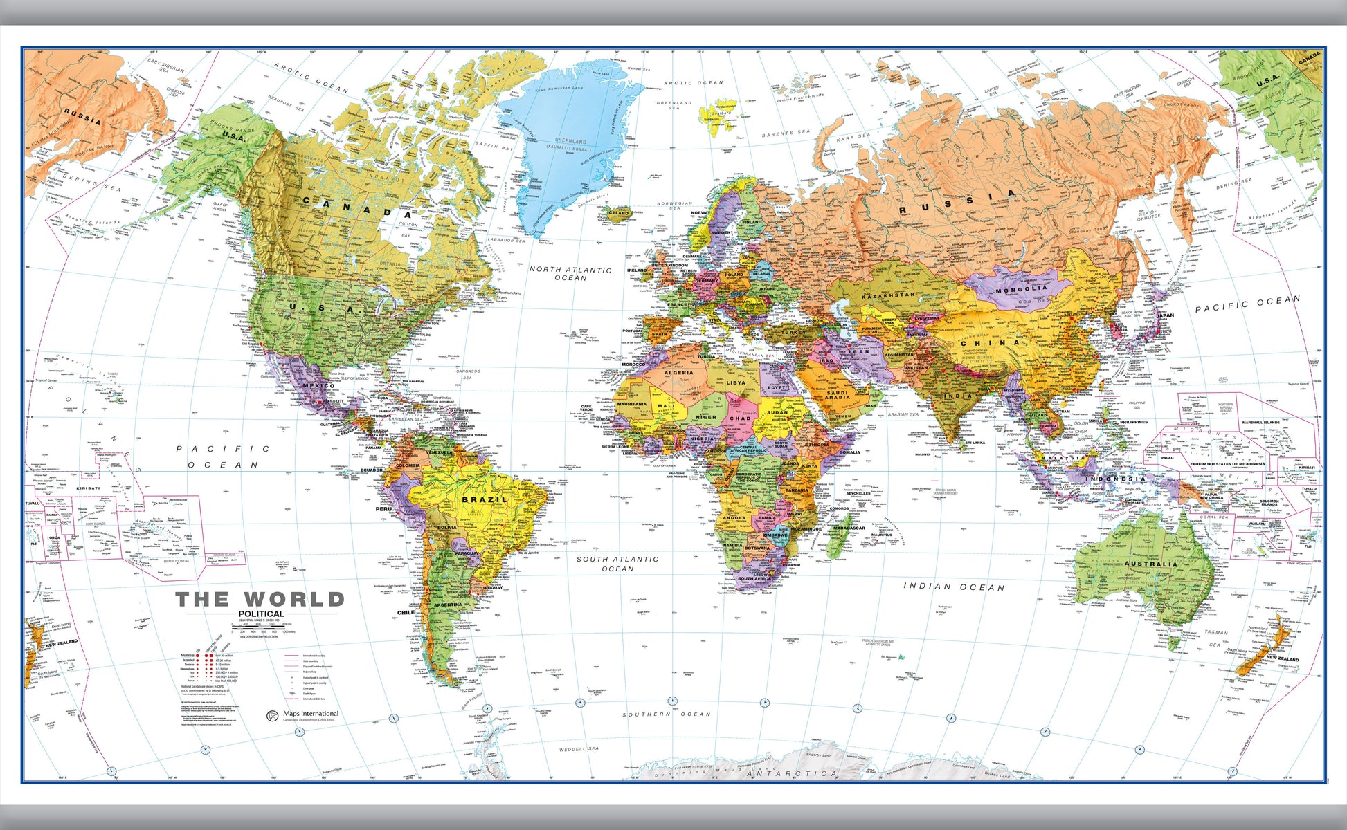 WM00401_L_CANHB - World Wall Map Political with flags White Ocean
