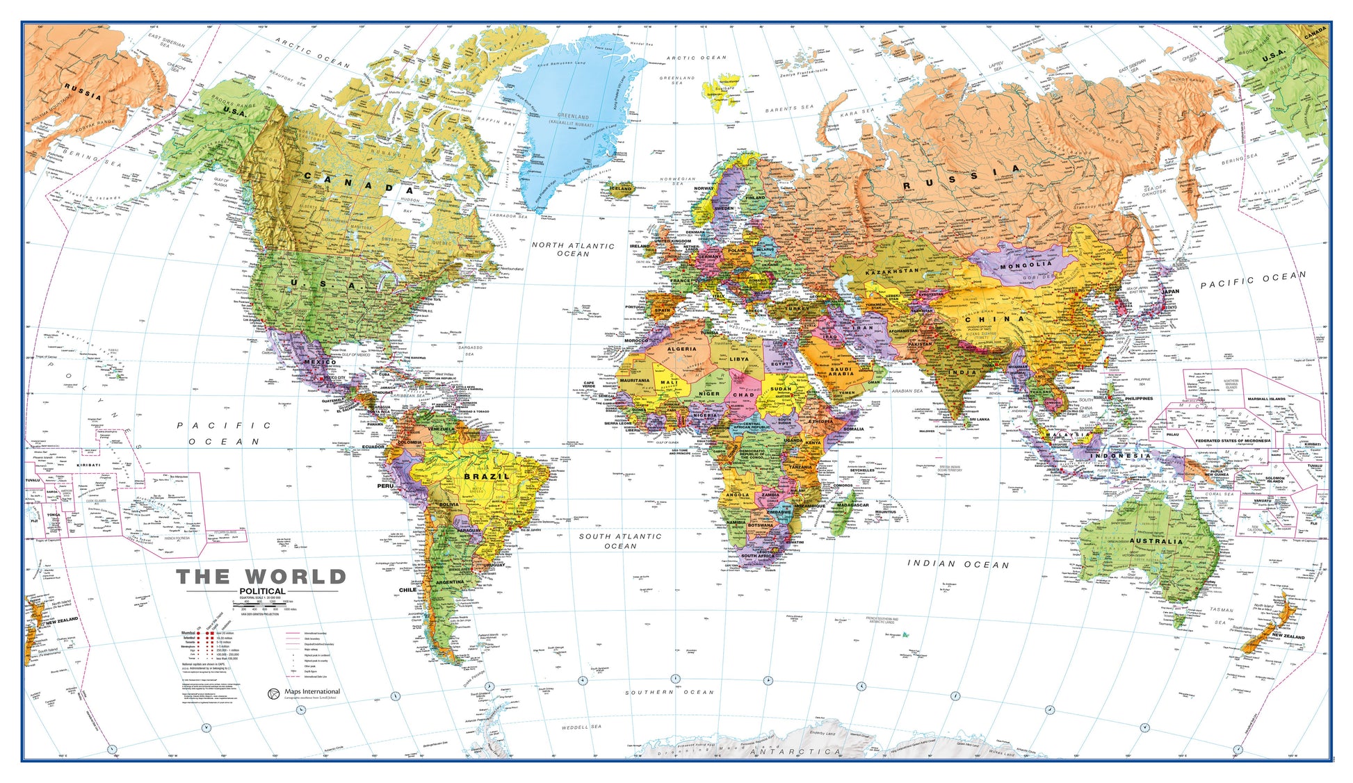 WM00401_L_PAPER - World Wall Map Political with flags White Ocean