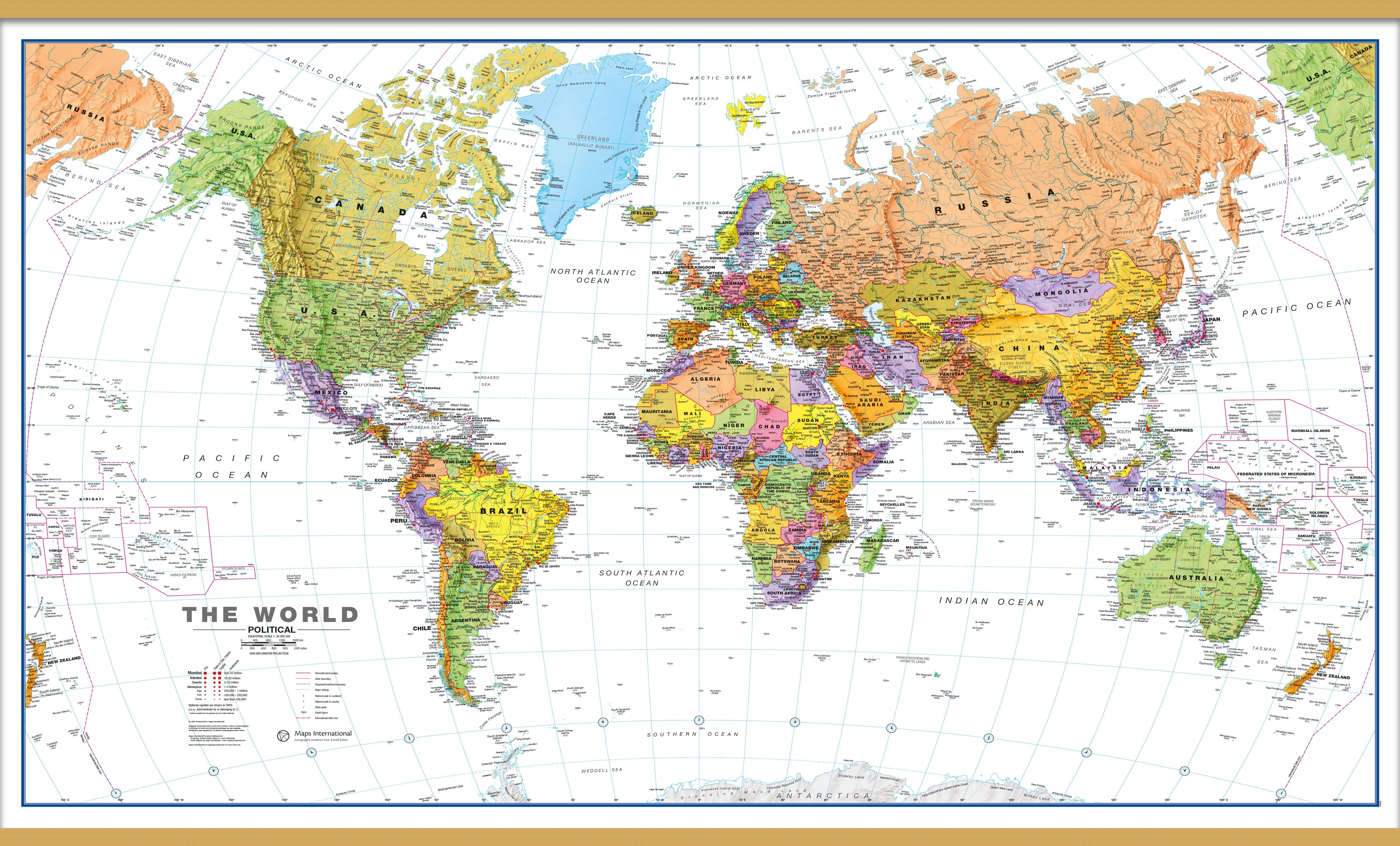 WM00401_L_LWDHB - World Wall Map Political with flags White Ocean
