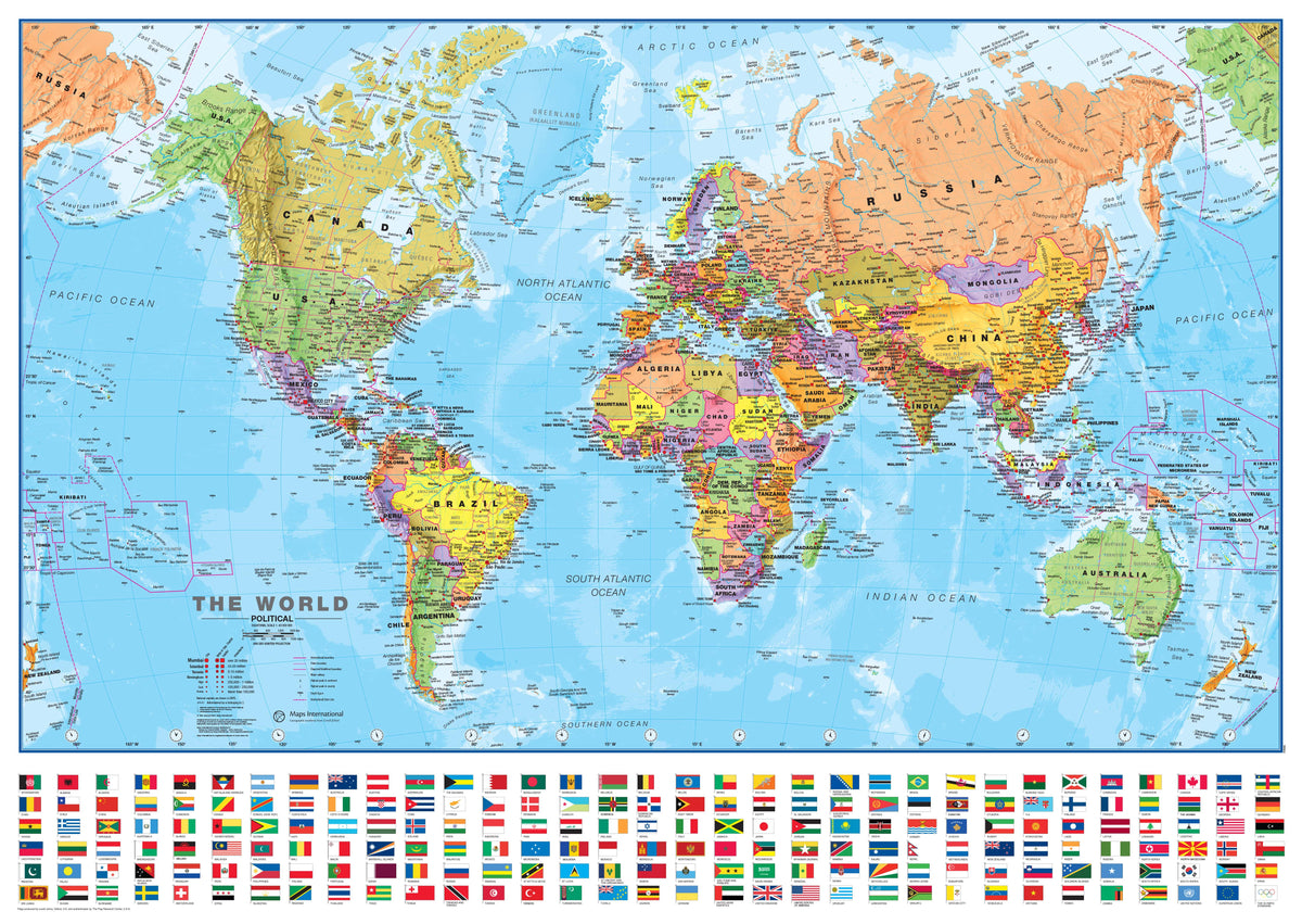 WM00002_M_FSLAM World Wall Map Political flags