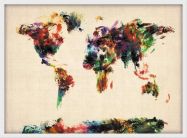 Medium Abstract Painting Map of the World  (Wood Frame - White)