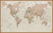 Large Antique World Map (Wood Frame - Teak)