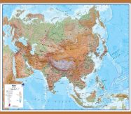 Large Asia Wall Map Physical (Wooden hanging bars)