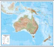 Large Australasia Wall Map Physical (Rolled Canvas with Hanging Bars)