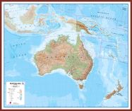 Large Australasia Wall Map Physical (Pinboard & framed - Dark Oak)