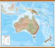 Large Australasia Wall Map Physical (Rolled Canvas with Wooden Hanging Bars)