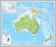 Huge Australasia Wall Map Political (Pinboard & framed - Silver)