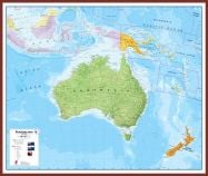 Large Australasia Wall Map Political (Pinboard & framed - Dark Oak)