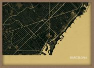 A3 Barcelona City Street Map Print Straw (Wood Frame - Oak Style)