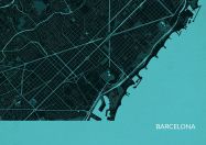 Barcelona City Street Map Print Turquoise