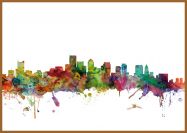 Large Boston Watercolour Skyline (Pinboard & wood frame - Teak)