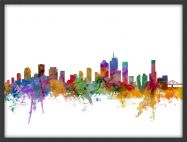 Medium Brisbane Australia Watercolour Skyline (Wood Frame - Black)