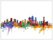 Large Brisbane Australia Watercolour Skyline (Pinboard & wood frame - White)