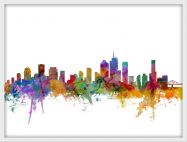 Medium Brisbane Australia Watercolour Skyline (Wood Frame - White)