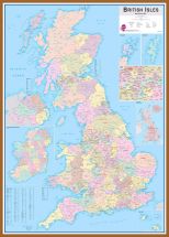 Large British Isles Administrative Map (Wood Frame - Teak)