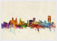 Medium Buffalo New York Watercolour Skyline (Pinboard & wood frame - White)