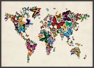 Large Butterflies Map of the World 3 (Wood Frame - Black)